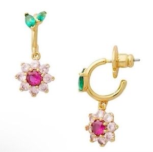 💕🔹️KATE SPADE 🔹️ Flower New Bloom Crystal Huggie Floral Earrings
